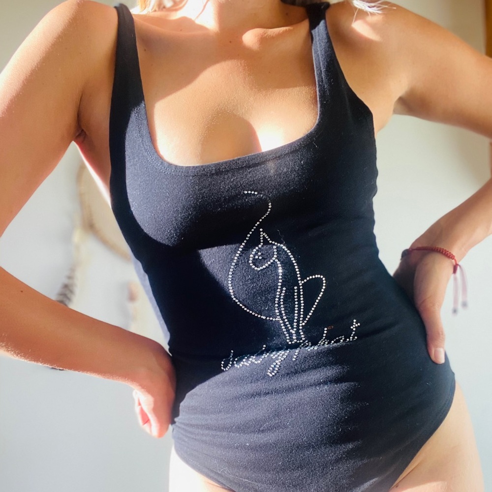 Y2K Baby Phat Rhinestones Black Bodysuit
